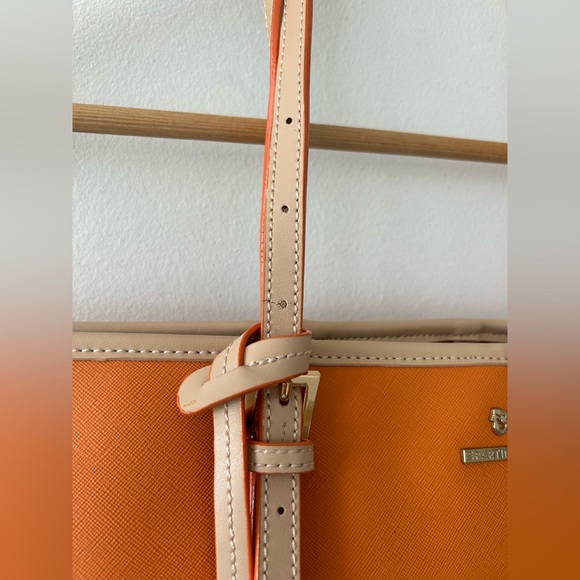 NWOT Spartina 449 Orange Navy Blue Tote Bag with Multi-color Silky Lining - Picture 4 of 15